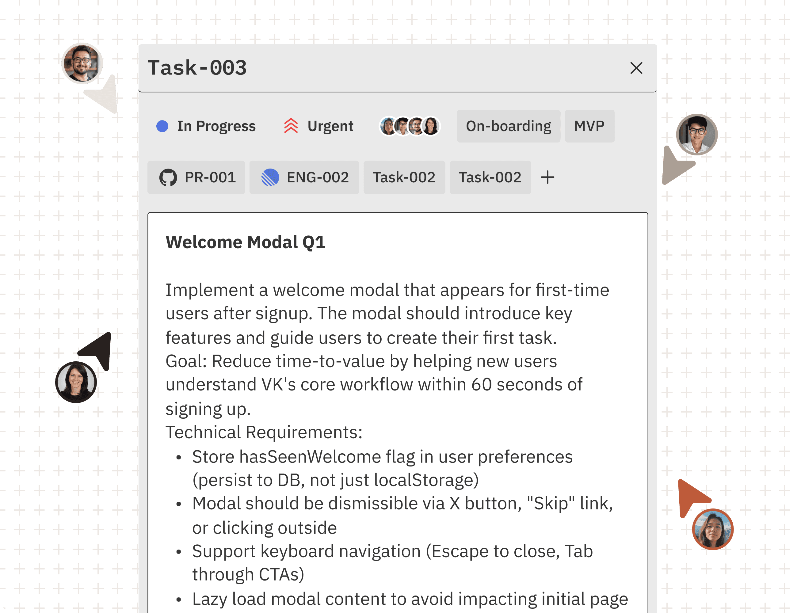 Collaborative issue tracking interface showing issue management and comments