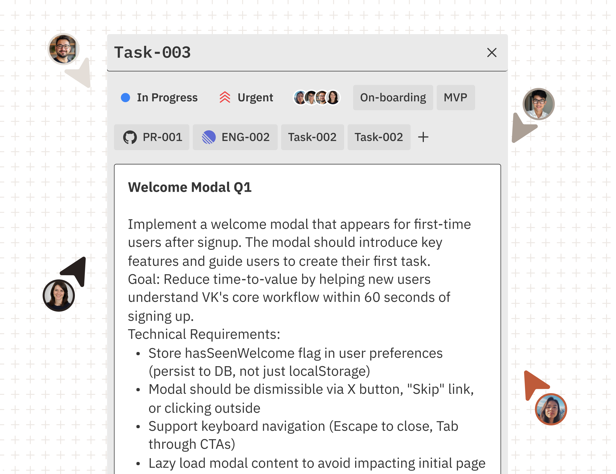 Collaborative issue tracking interface showing issue management and comments