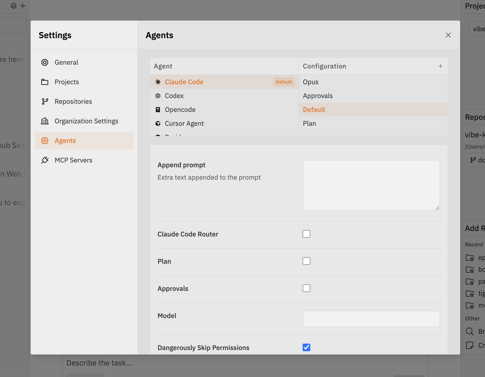 Settings Overview - Vibe Kanban